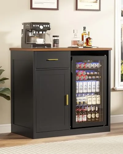 Furnivado Bar Cabinet with Mini Fridge Space, Black