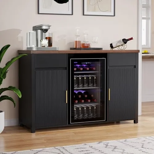 GDLF 53.2in Fluted Coffee Bar Cabinet with Fridge Space