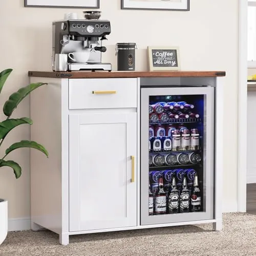 GDLF Coffee Bar Cabinet with Mini Fridge Space White