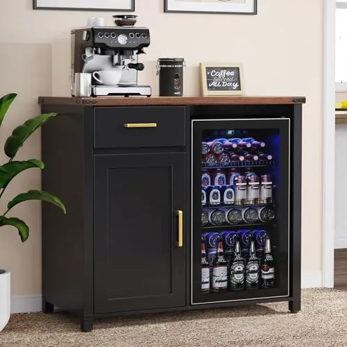 GDLF Coffee Bar Cabinet with Built-In Mini Fridge Space