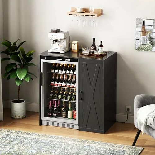 Herture KH01MRB Mini Fridge Cabinet with 4-Outlet Power Strip