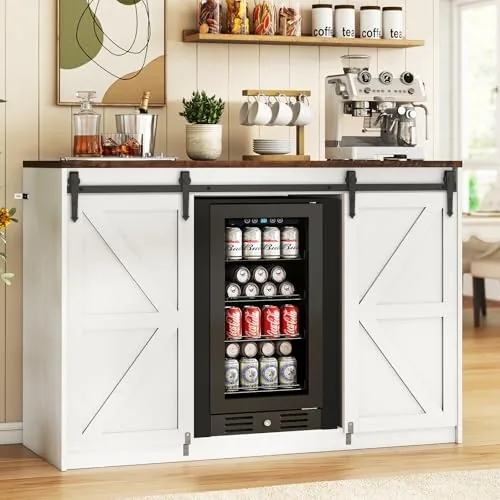 Lamtor 53in Farmhouse Coffee Bar Cabinet with Fridge Space