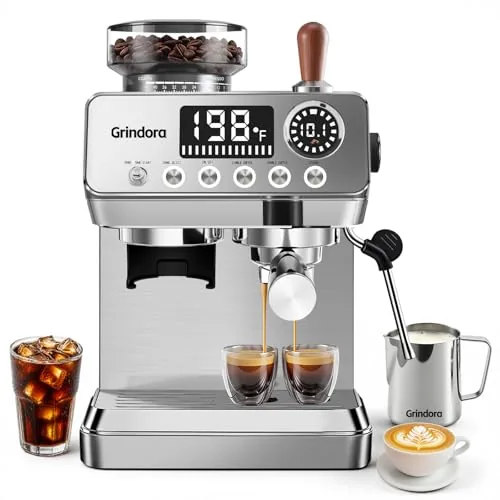 Grindora Espresso Machine with Grinder, PID, 44 Settings