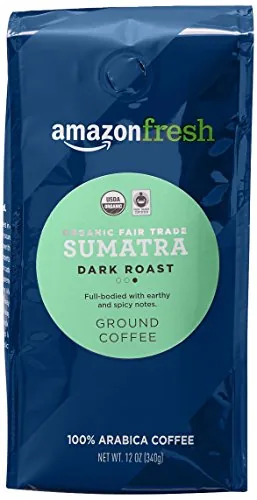 Amazon Fresh Organic Fair Trade Sumatra Dark Roast Ground Coffee