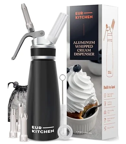 EurKitchen 500mL Aluminum Whipped Cream Dispenser 3 Nozzles