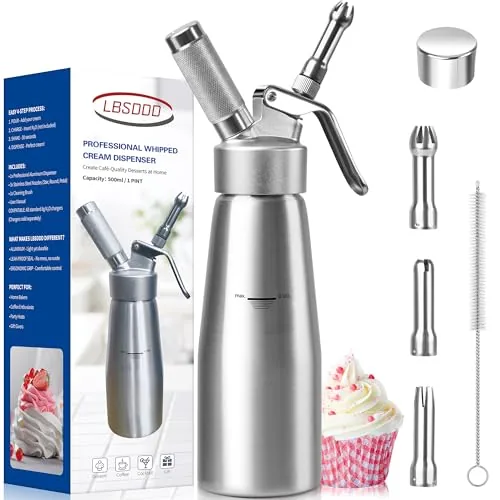 lbsddd 500ml Aluminum Whipped Cream Dispenser 3 Nozzles